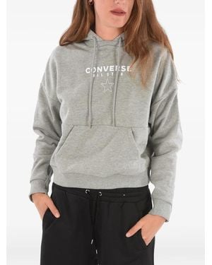 Converse Logo-Print Drawstring Hoodie - Grey