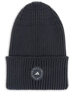 adidas By Stella McCartney Ribbed Logo-Patch Beanie Hat - Blue