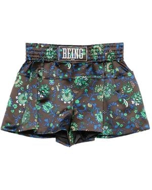Sacai Floral-Print Satin-Finish Shorts - Green
