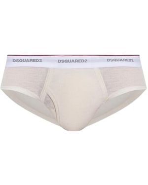 DSquared² Logo-Waistband Ribbed Briefs - White