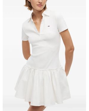 Tommy Hilfiger Mini Ribbed-Knit Ruffled Dress - White
