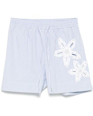 Sandro Floral-Detail Striped Shorts - Blue