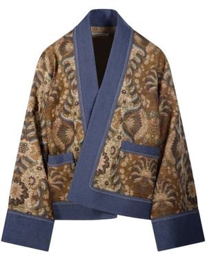 Into The East Palmette Paisley-Print Kimono Jacket - Blue