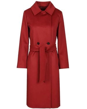 Max Mara Wool Belted Coat - Red