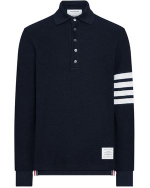 Thom Browne 4-Bar Textured-Pique Long-Sleeved Polo Shirt - Blue