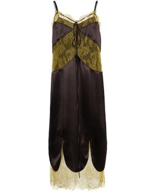 Ferragamo Lace-Panelled Satin Midi Dress - White