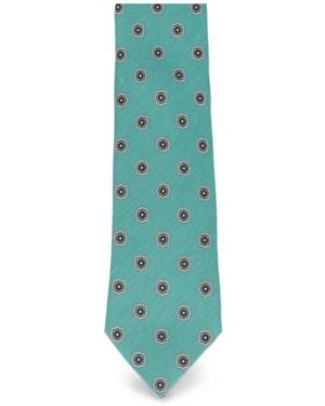 Isaia 7 Fold Floral-Pattern Tie - Green