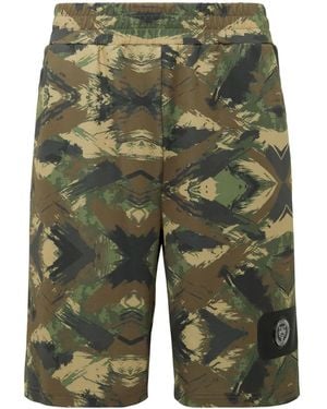 Philipp Plein Logo-Patch Elasticated-Waistband Shorts - Green