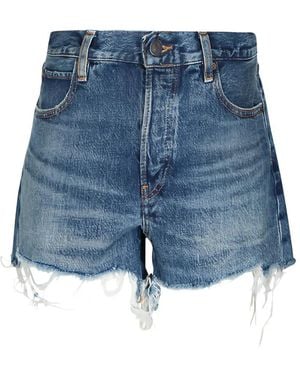 FRAME The Hang Frayed-Hem Mini Shorts - Blue