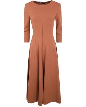 DR. HOPE Three-Quarter Sleeve Flared Dress - Brown