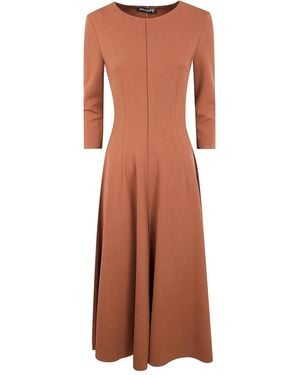 DR. HOPE Three-Quarter Sleeve Flared Dress - Brown