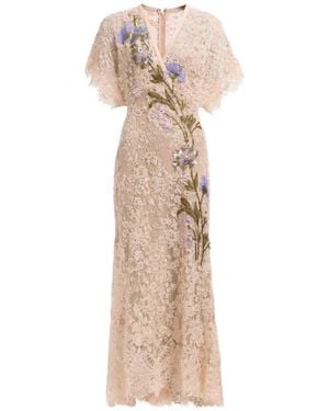 Elie Saab Bead-Embroidered Lace Midi Dress - Natural
