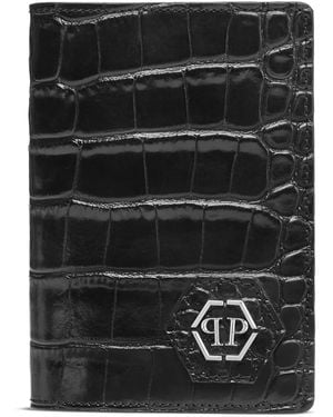Philipp Plein レザーパスポートケース - ブラック