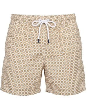 Fedeli Madeira Geometric-Print Drawstring Swim Shorts - Natural
