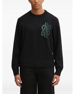 Filling Pieces Embroidered Crew-Neck Jumper - Black