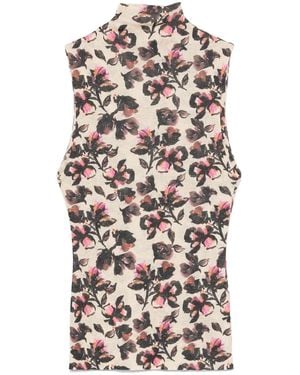 Nanushka Floral-Print Turtleneck Top - White