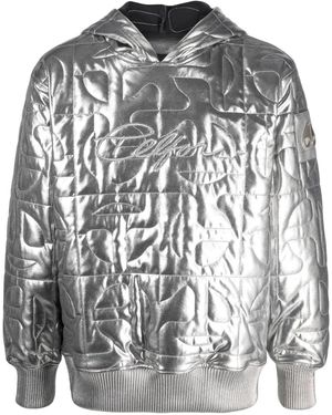 Moose Knuckles Logo-Plaque Metallic-Finish Hoodie - Grey