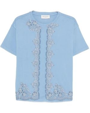 ERMANNO FIRENZE Lace-Trim Embroidered T-Shirt - Blue