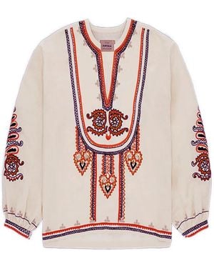 Fortela Cinthya V-Neck Front-Embroidered Blouse - Pink