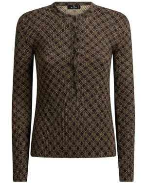 Etro Ribbed Henley-Neck Sweater With Micro Diamond Motif - Black