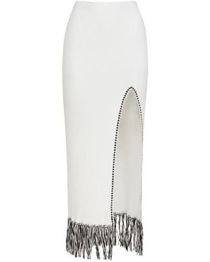 Toccin Amora Fringed Slit Midi Skirt - White