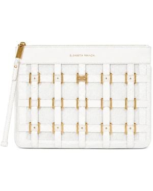 Elisabetta Franchi Pochette Tressée À Plaque Logo - White