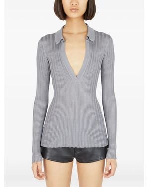 DURAZZI MILANO Ribbed Polo-Neck Top - Grey