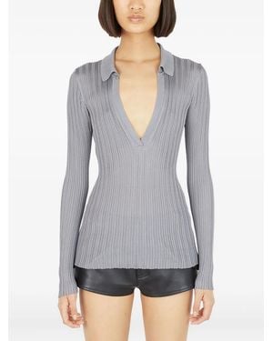 DURAZZI MILANO Ribbed Polo-Neck Top - Grey