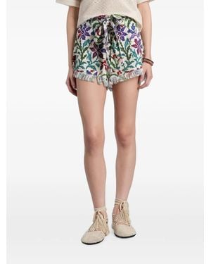 Siedres Floral-Print Fringed Shorts - Blue