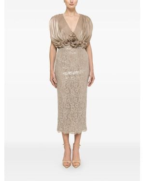 Nissa Floral-Detail Lace Midi Dress - Natural