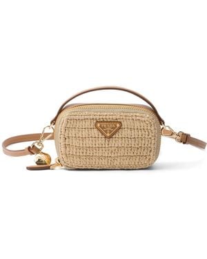 Prada Leather Woven Mini Pouch - Natural