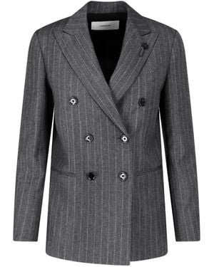 Lardini Pinstripe Double-Breasted Jacket - Black
