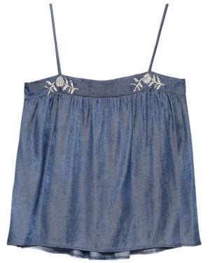 Liu Jo Denim Top With Precious Stones - Blue