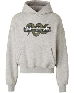 Palm Angels Kangaroo-Pockets Hoodie - Grey
