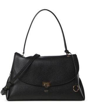 Ferragamo Gancini Pebbled-Leather Shoulder Bag - Black