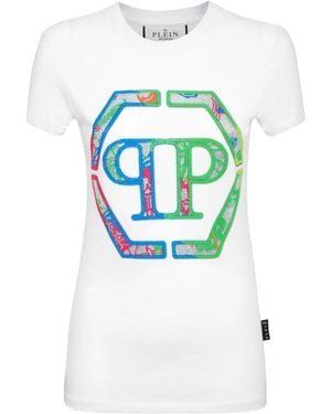 Philipp Plein Logo-Embellished Cotton T-Shirt - Blue