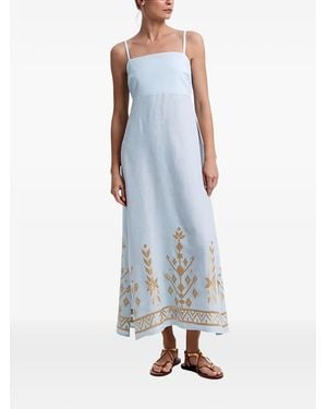 Greek Archaic Kori Thin-Straps Gathered-Back Maxi Dress - Blue