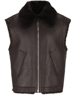 Fendi Lederweste mit Pelzkragen - Schwarz