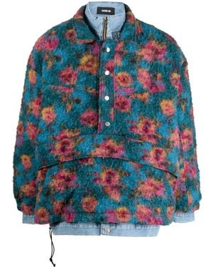Egonlab Floral-Print High-Neck Bomber Jacket - Blue