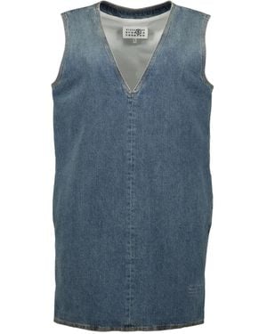MM6 by Maison Martin Margiela Vestido vaquero corto con cuello en V - Azul