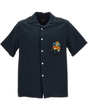Portuguese Flannel Floral-Embroidered Piqué Shirt - Blue