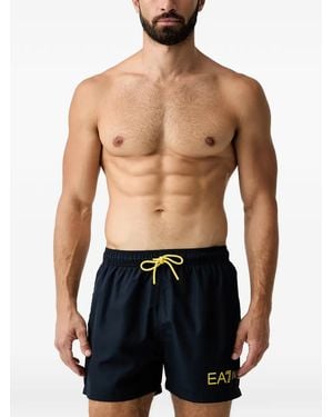 EA7 Logo-Print Drawstring Swim Shorts - Blue