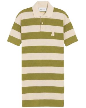 Ami Paris Ami De Coeur Patch Striped Polo Mini Dress - Yellow