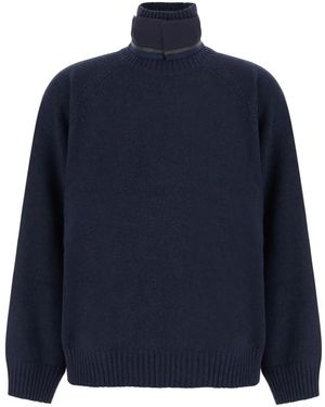 Brunello Cucinelli Jersey Con Ribete Monili Y Cuello Alto - Azul
