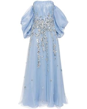 Saiid Kobeisy Beaded Organza Gown - Blue