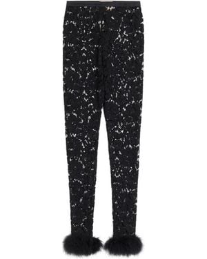 Valentino Garavani Feather-Detail Lace Leggings - Black