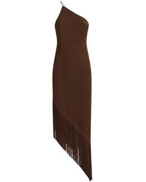 Taller Marmo Vestido Antelope Asimétrico Con Ribete De Flecos - Marrón
