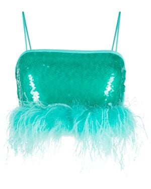 GIUSEPPE DI MORABITO Sheer Crystal-Embellished Top - Blue
