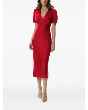 Framboise Robe Mi-Longue Sharon À Col V - Red