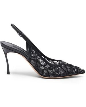 Casadei Chantilly Blade Lace Heel Court Shoes - White